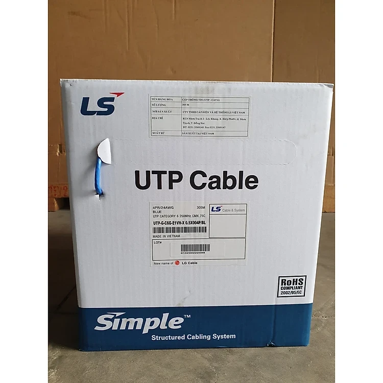 Cáp mạng LS CAT.6 U/UTP CMX LS cable UTP-G-C6G-E1VN-X 0.5X004P/BL