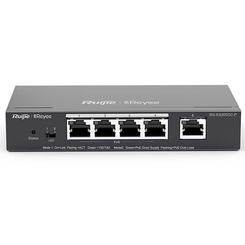 Switch PoE 5 cổng chuyên dùng CCTV RUIJIE RG-ES205GC-P tốc độ 10Gbps Ruijie RG-ES205GC-P