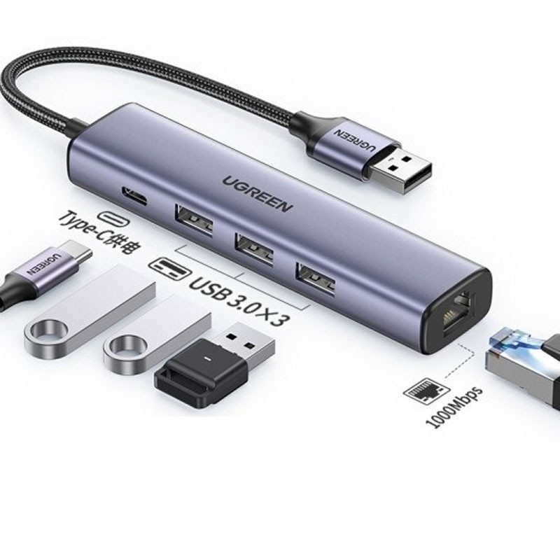 Bộ Hub chia USB 3.0 ra 3 cổng USB 3.0 + Lan Gigabit 1000Mbps Ugreen 20915 cao cấp Ugreen 20915